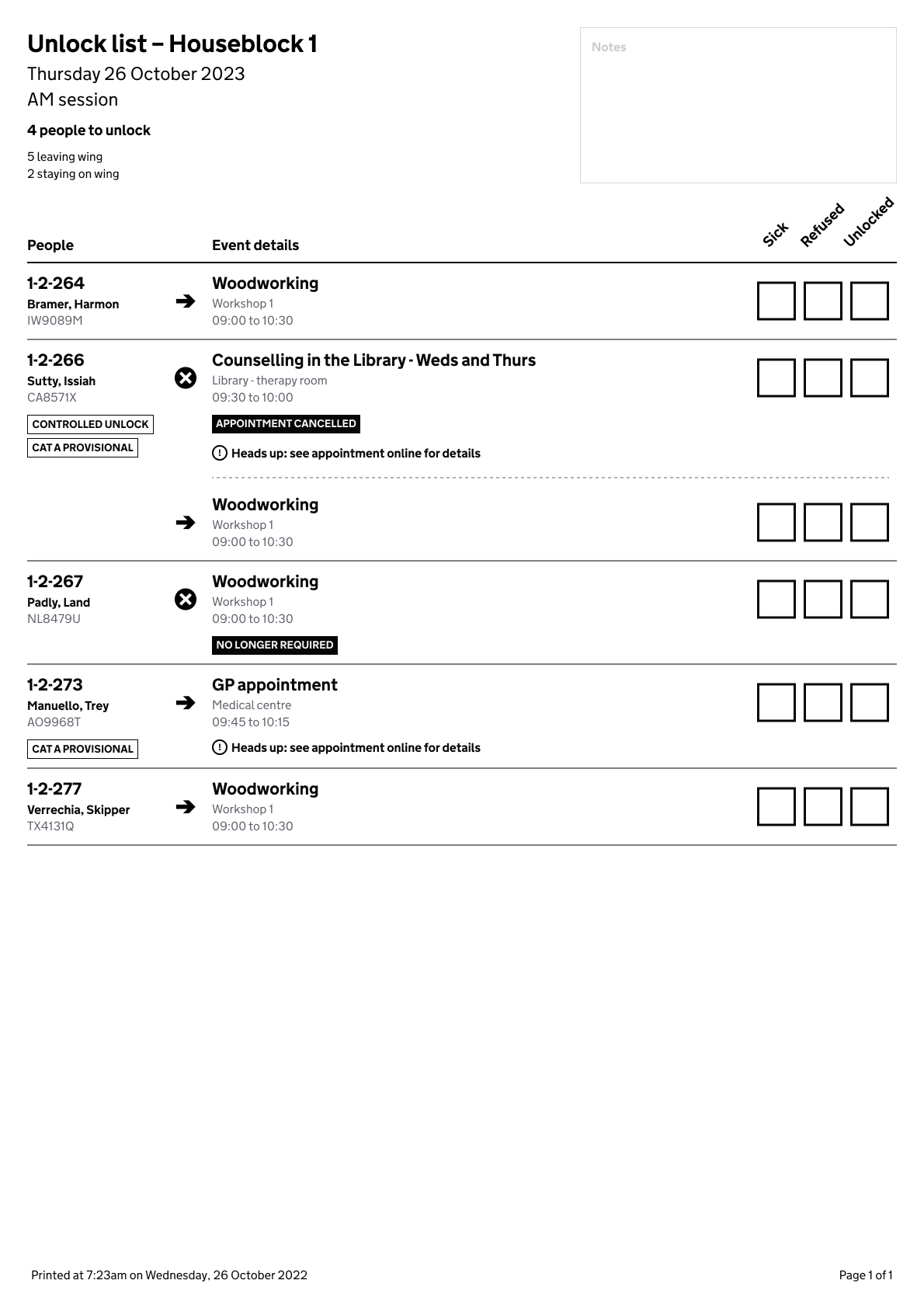 Screenshot showing a concept for a printable list